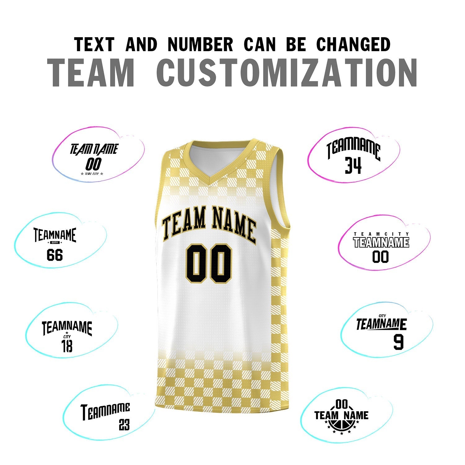 Custom White Old Gold Classic Plaid Pattern Sports Uniform Basketball Jersey