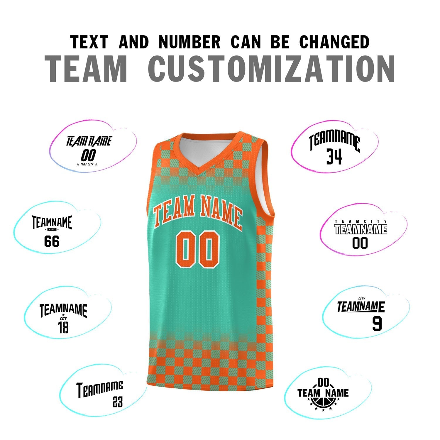 Custom Bright Green Orange Classic Plaid Pattern Sports Uniform Basketball Jersey