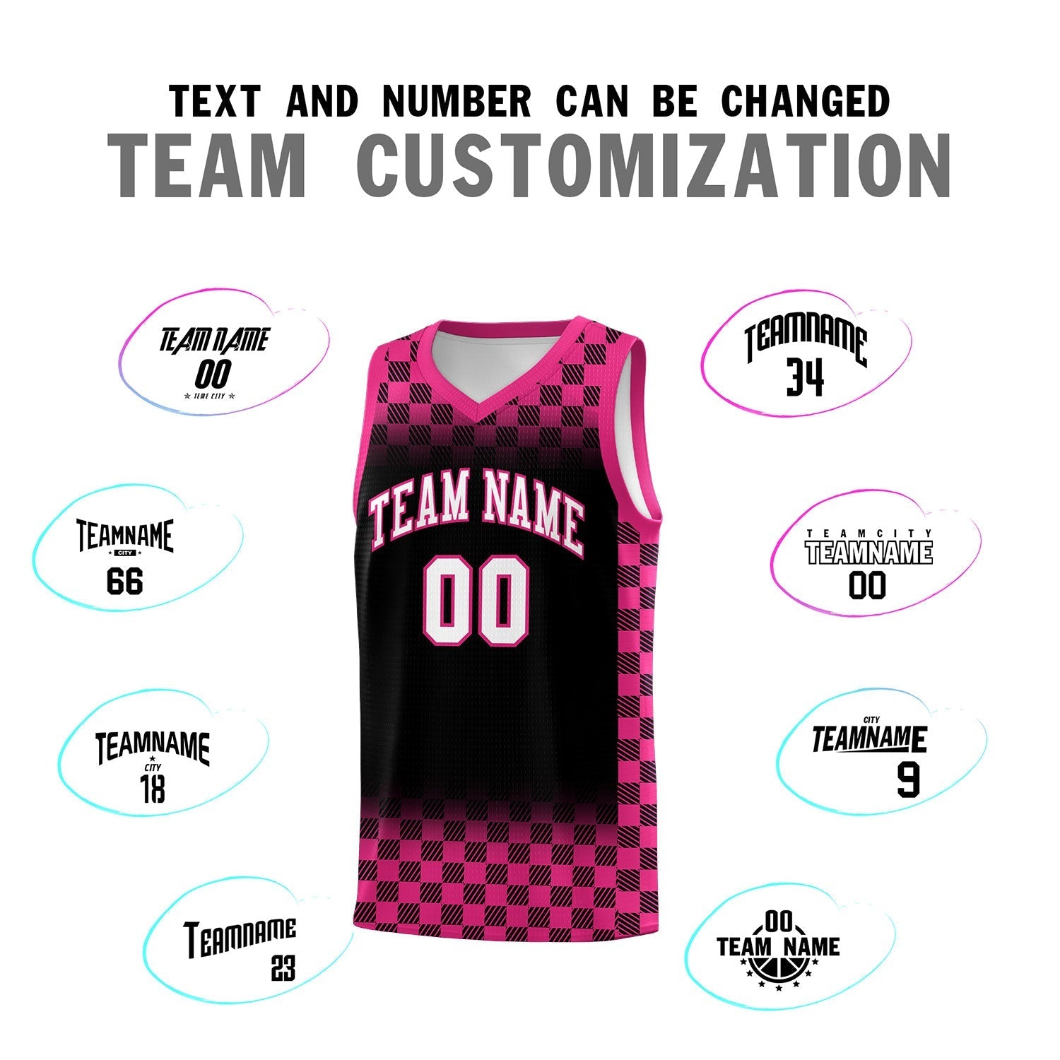 Custom Black Pink Classic Plaid Pattern Sports Uniform Basketball Jersey