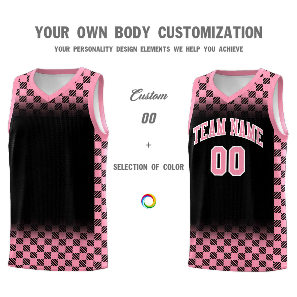 Custom Black Light Pink Classic Plaid Pattern Sports Uniform Basketball Jersey