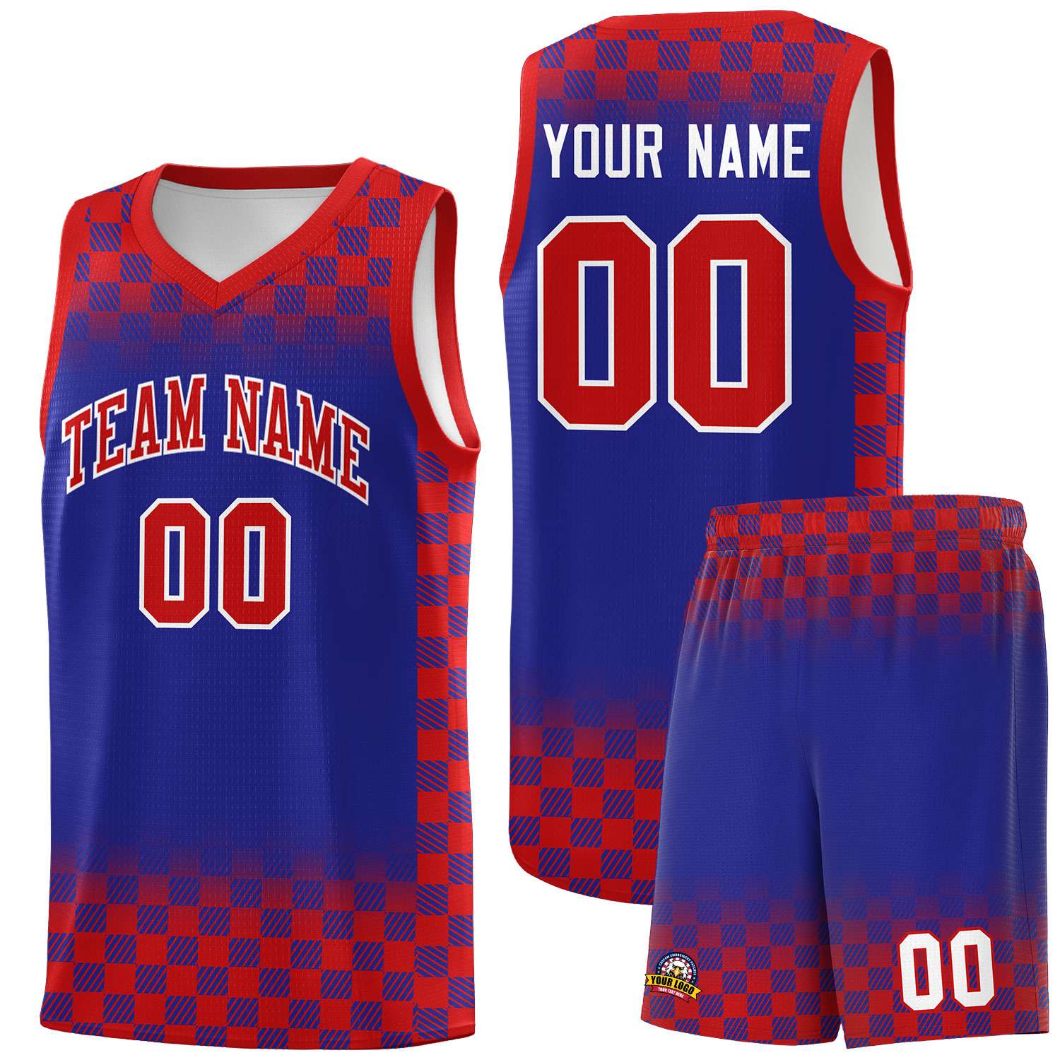Custom Royal Red Classic Plaid Pattern Sports Uniform Basketball Jersey