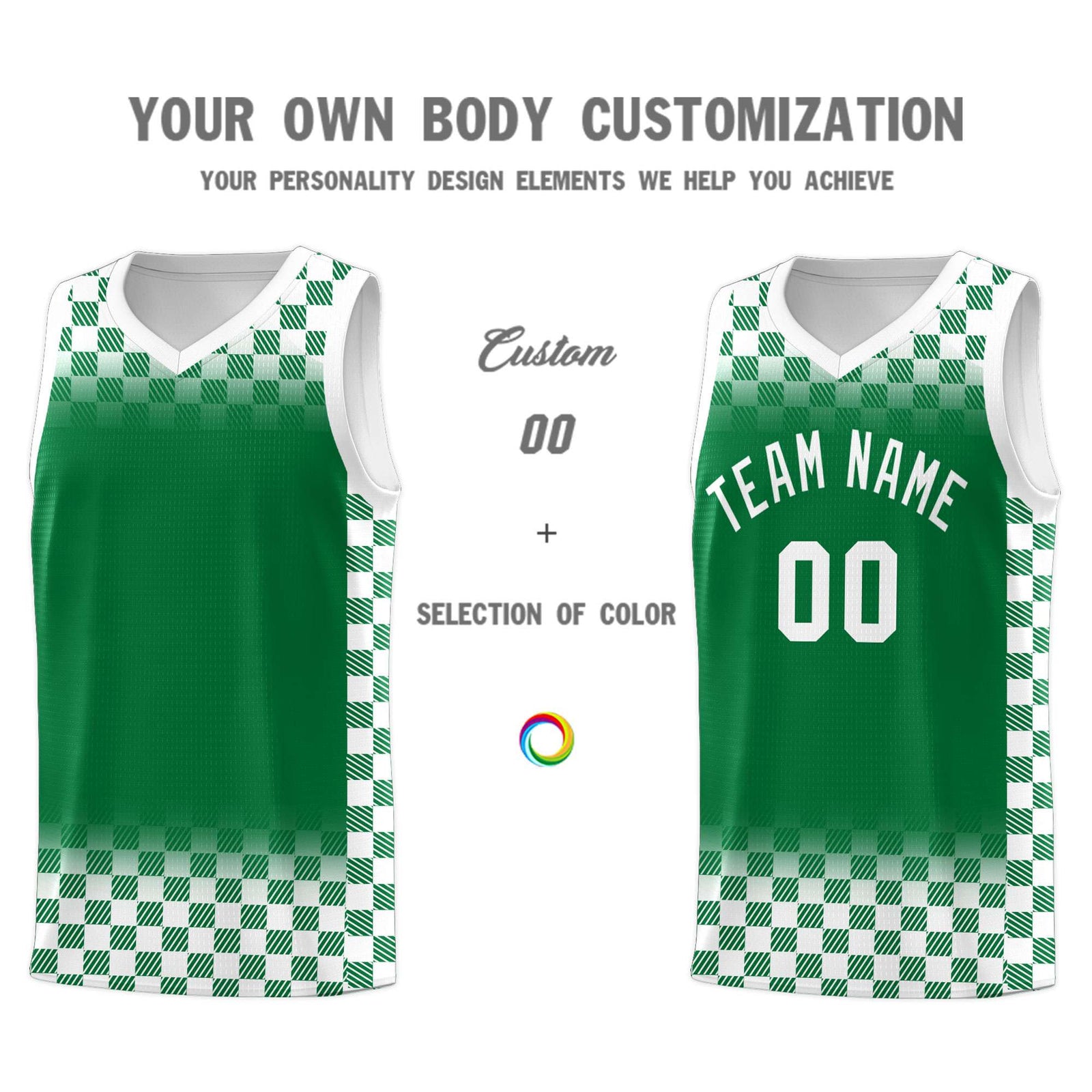 Custom Kelly Green White Classic Plaid Pattern Sports Uniform Basketball Jersey