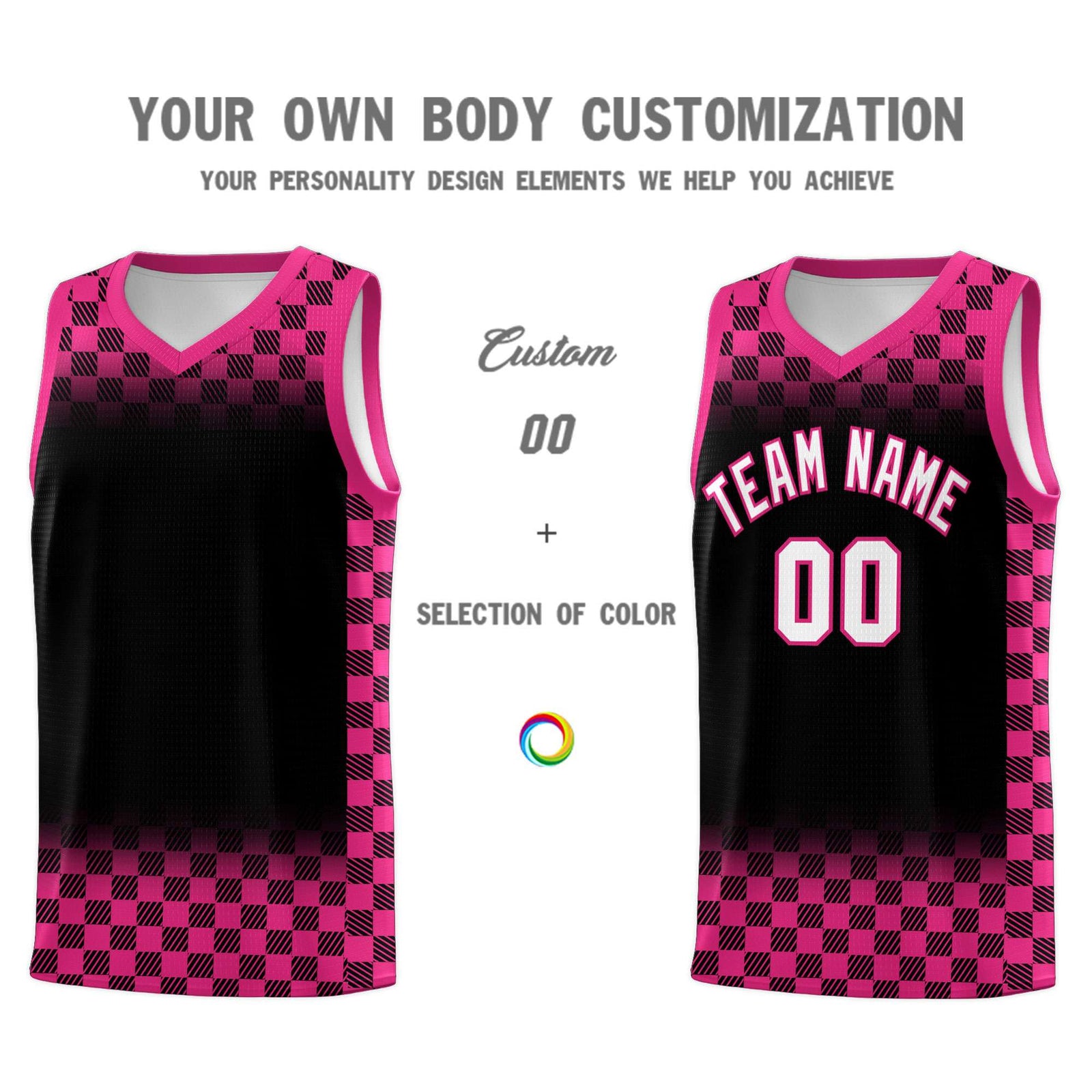 Custom Black Pink Classic Plaid Pattern Sports Uniform Basketball Jersey