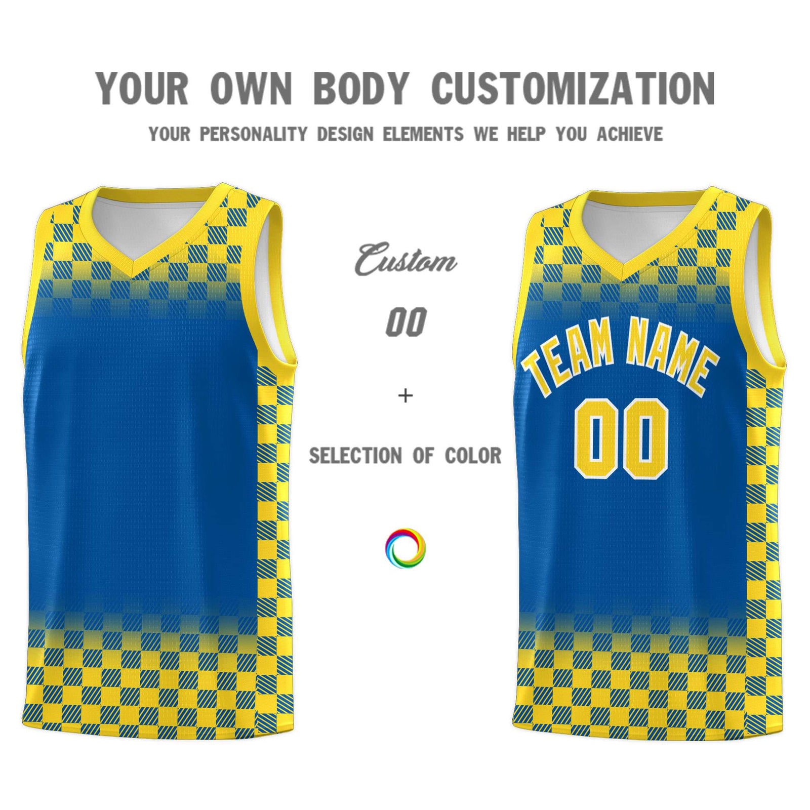 Custom Royal Gold Classic Plaid Pattern Sports Uniform Basketball Jersey