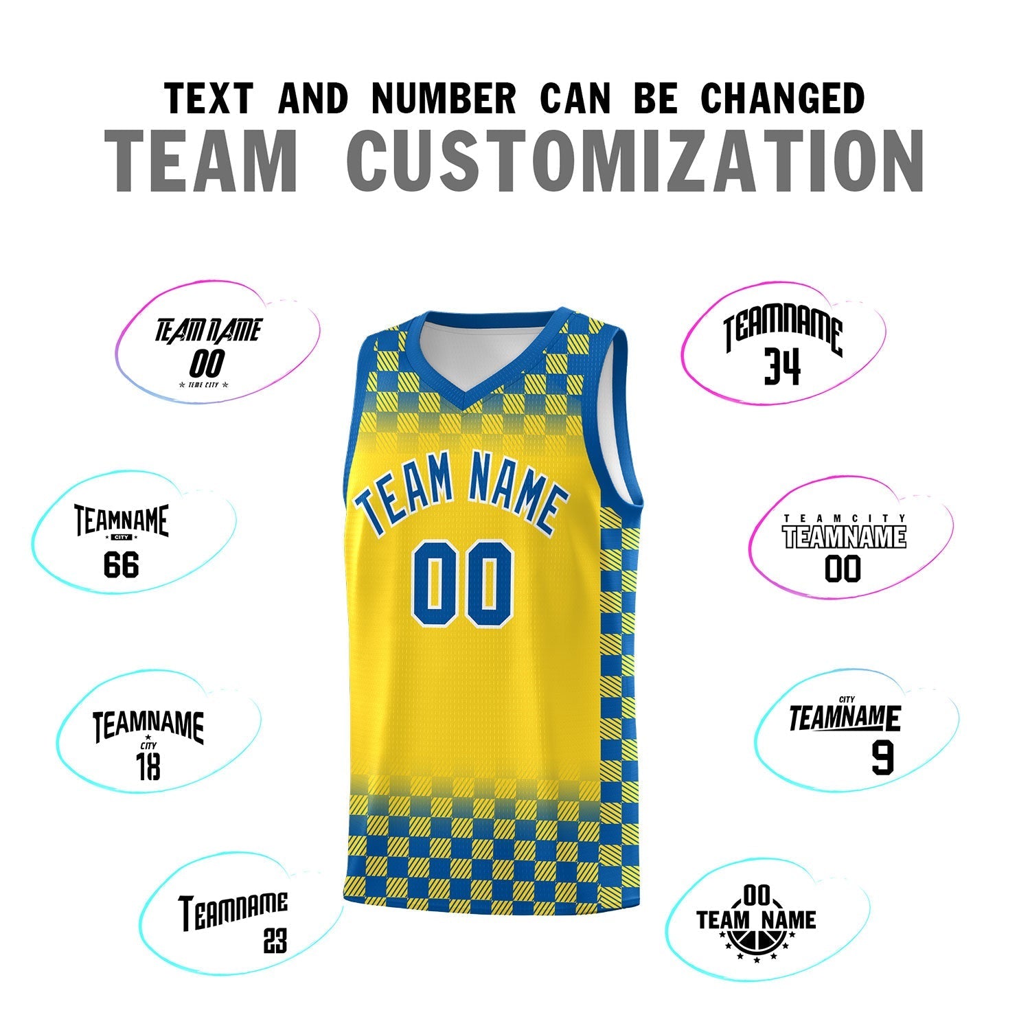 Custom Gold Royal Classic Plaid Pattern Sports Uniform Basketball Jersey