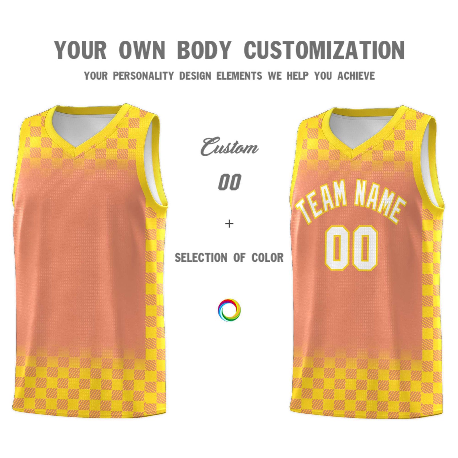 Custom Light Orange Gold Classic Plaid Pattern Sports Uniform Basketball Jersey