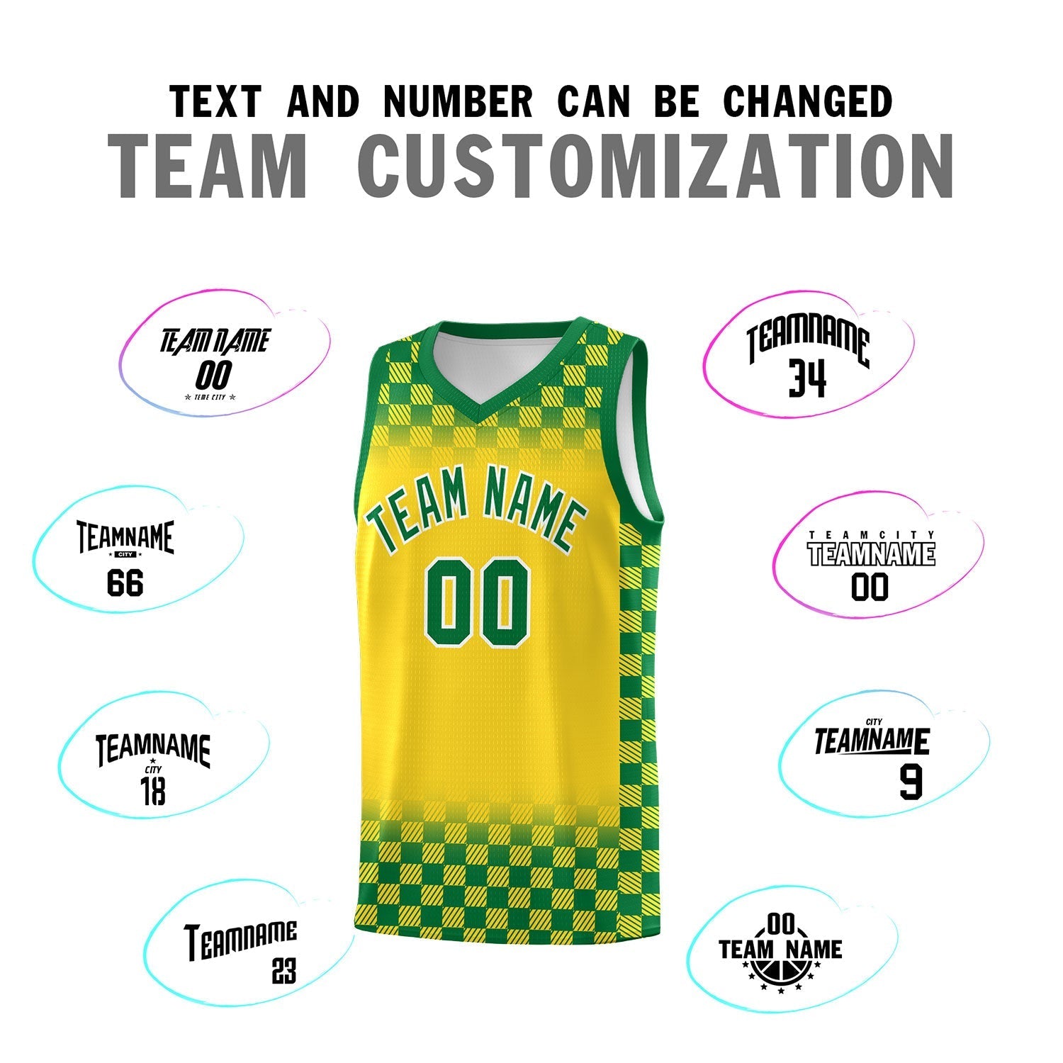 Custom Gold Kelly Green Classic Plaid Pattern Sports Uniform Basketball Jersey