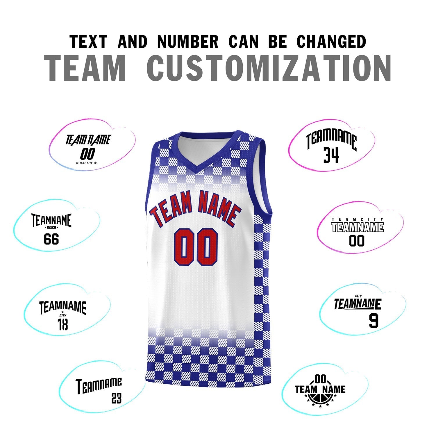 Custom White Royal Classic Plaid Pattern Sports Uniform Basketball Jersey
