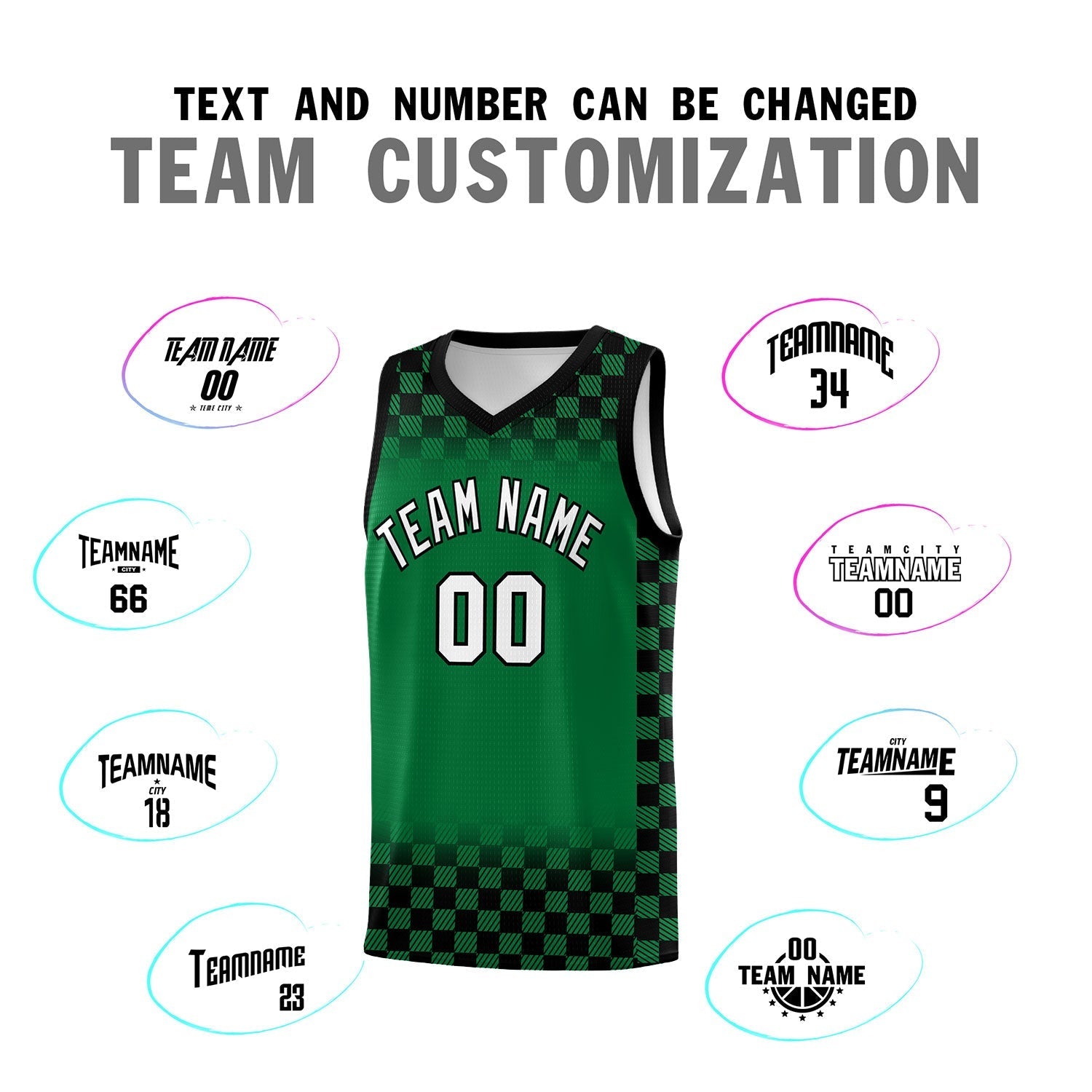 Custom Kelly Green Black Classic Plaid Pattern Sports Uniform Basketball Jersey
