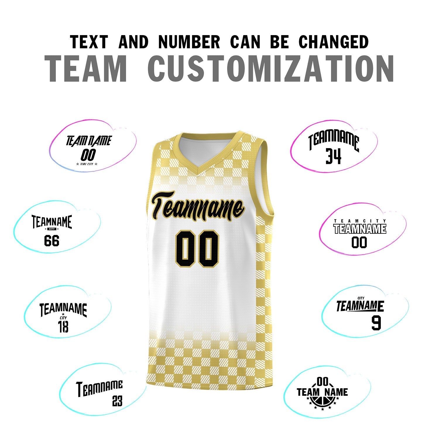 Custom White Old Gold Classic Plaid Pattern Sports Uniform Basketball Jersey