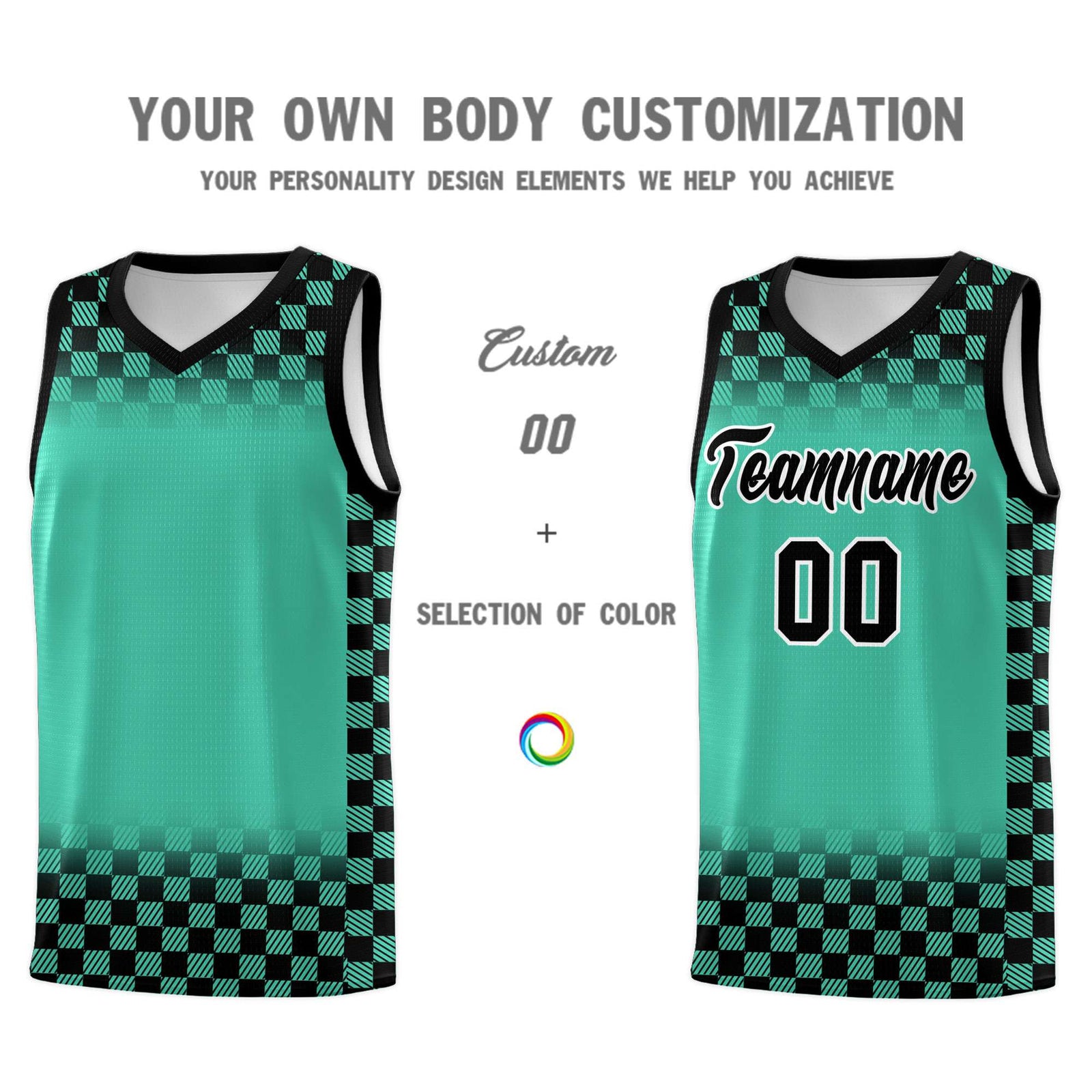 Custom Bright Green Black Classic Plaid Pattern Sports Uniform Basketball Jersey