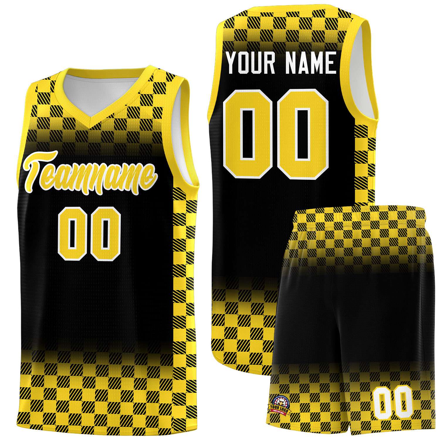Custom Black Gold Classic Plaid Pattern Sports Uniform Basketball Jersey