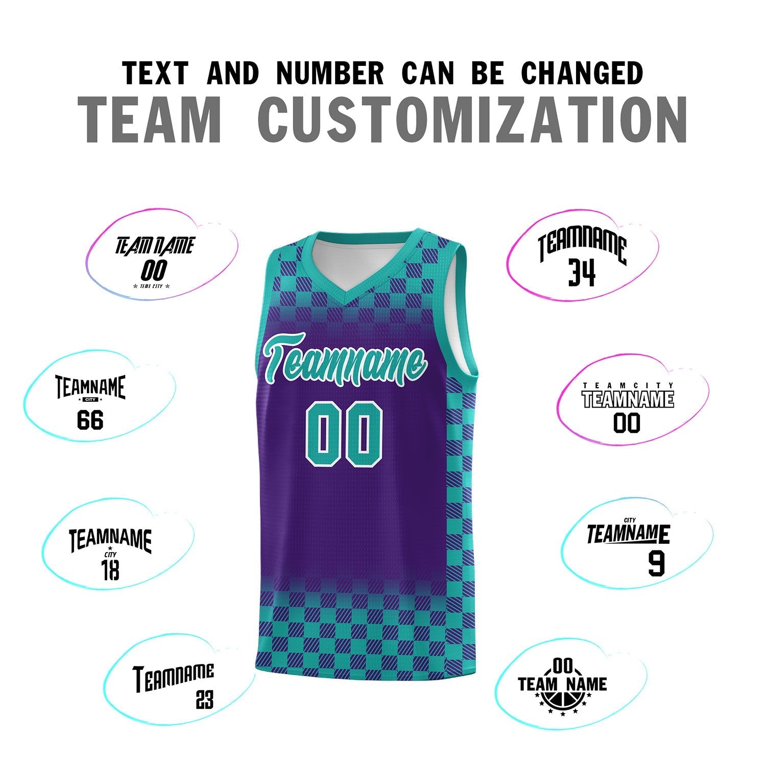 Custom Purple Aqua Classic Plaid Pattern Sports Uniform Basketball Jersey