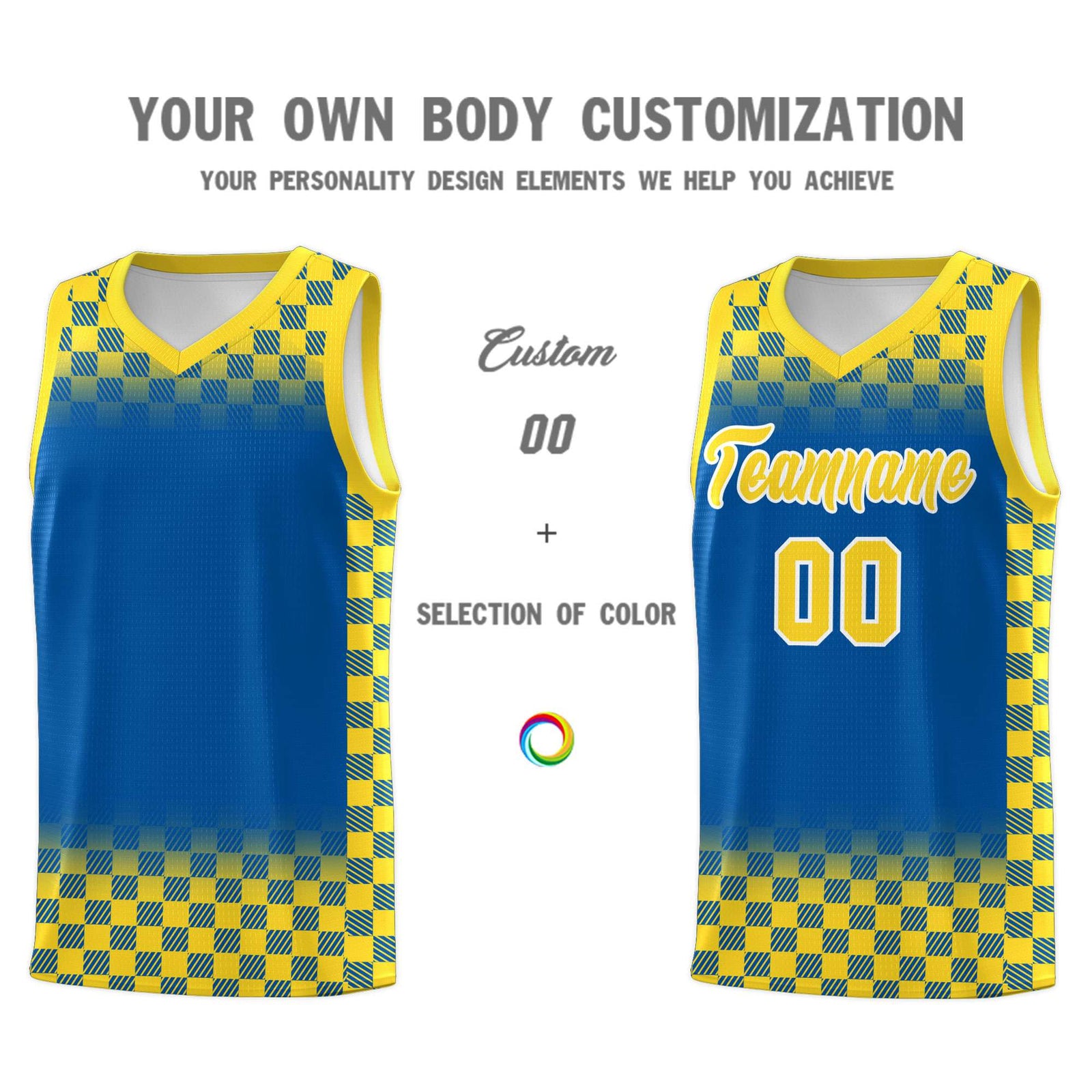 Custom Royal Gold Classic Plaid Pattern Sports Uniform Basketball Jersey