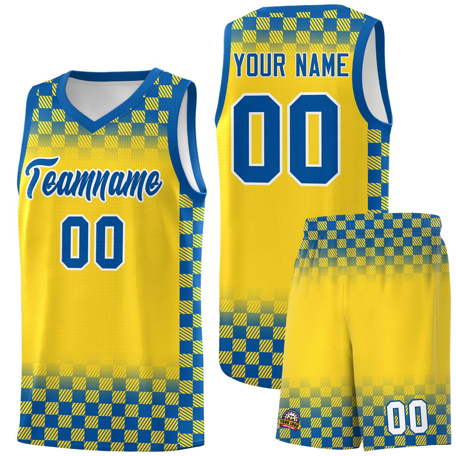 Custom Gold Royal Classic Plaid Pattern Sports Uniform Basketball Jersey