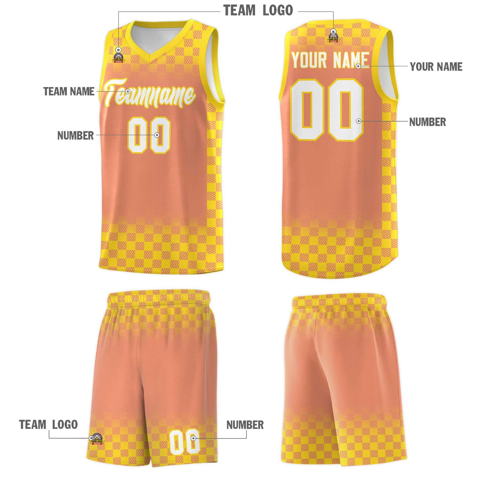 Custom Light Orange Gold Classic Plaid Pattern Sports Uniform Basketball Jersey