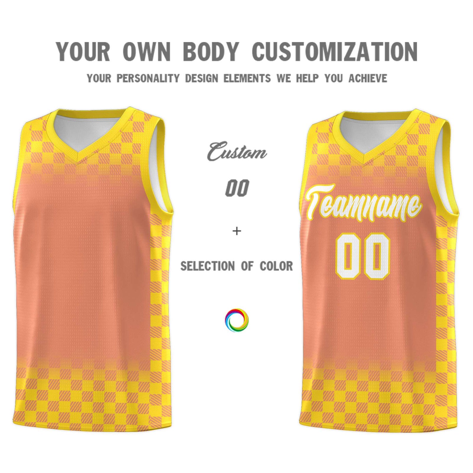 Custom Light Orange Gold Classic Plaid Pattern Sports Uniform Basketball Jersey