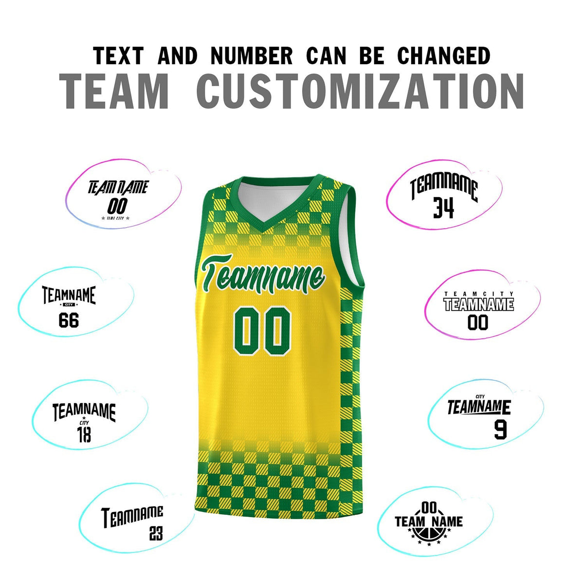 Custom Gold Kelly Green Classic Plaid Pattern Sports Uniform Basketball Jersey