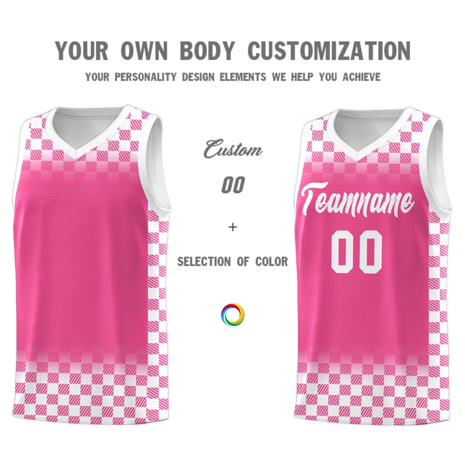 Custom Pink White Classic Plaid Pattern Sports Uniform Basketball Jersey