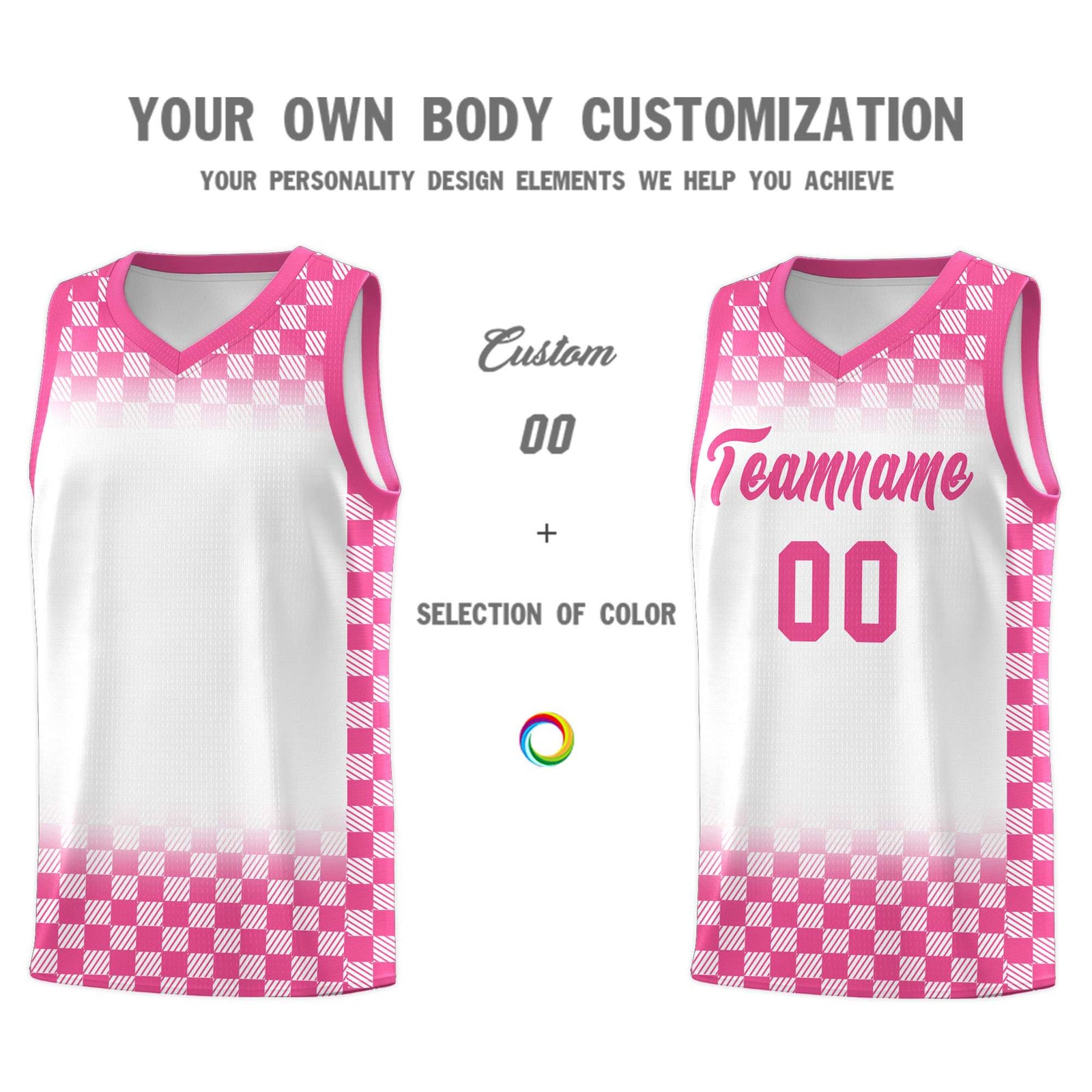 Custom White Pink Classic Plaid Pattern Sports Uniform Basketball Jersey