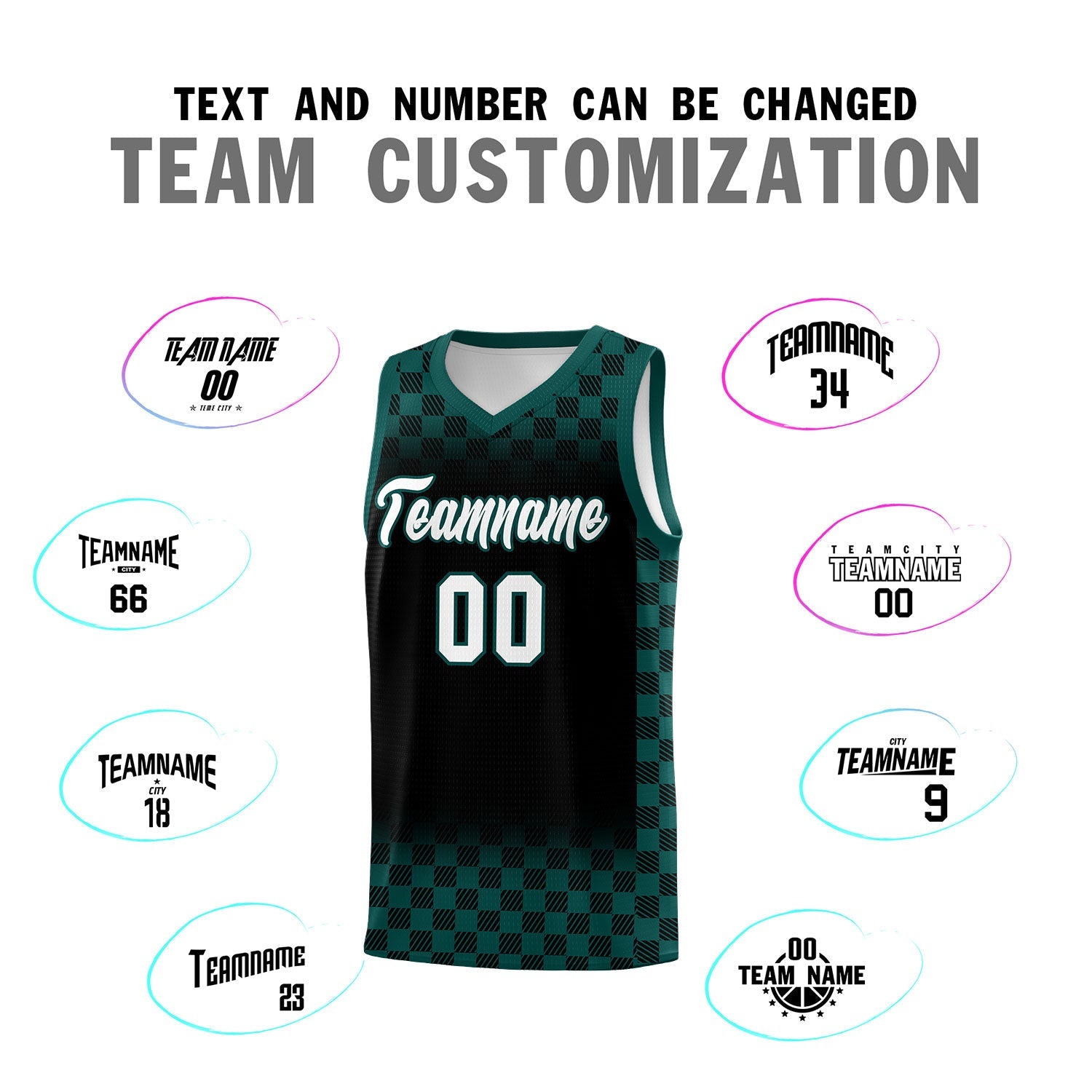 Custom Black Midnight Green Classic Plaid Pattern Sports Uniform Basketball Jersey