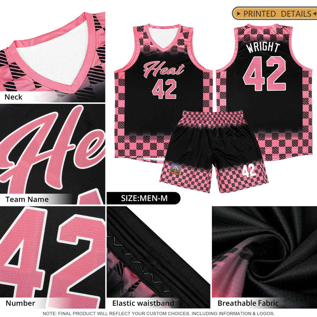 Custom Black Old Gold Classic Plaid Pattern Sports Uniform Basketball Jersey