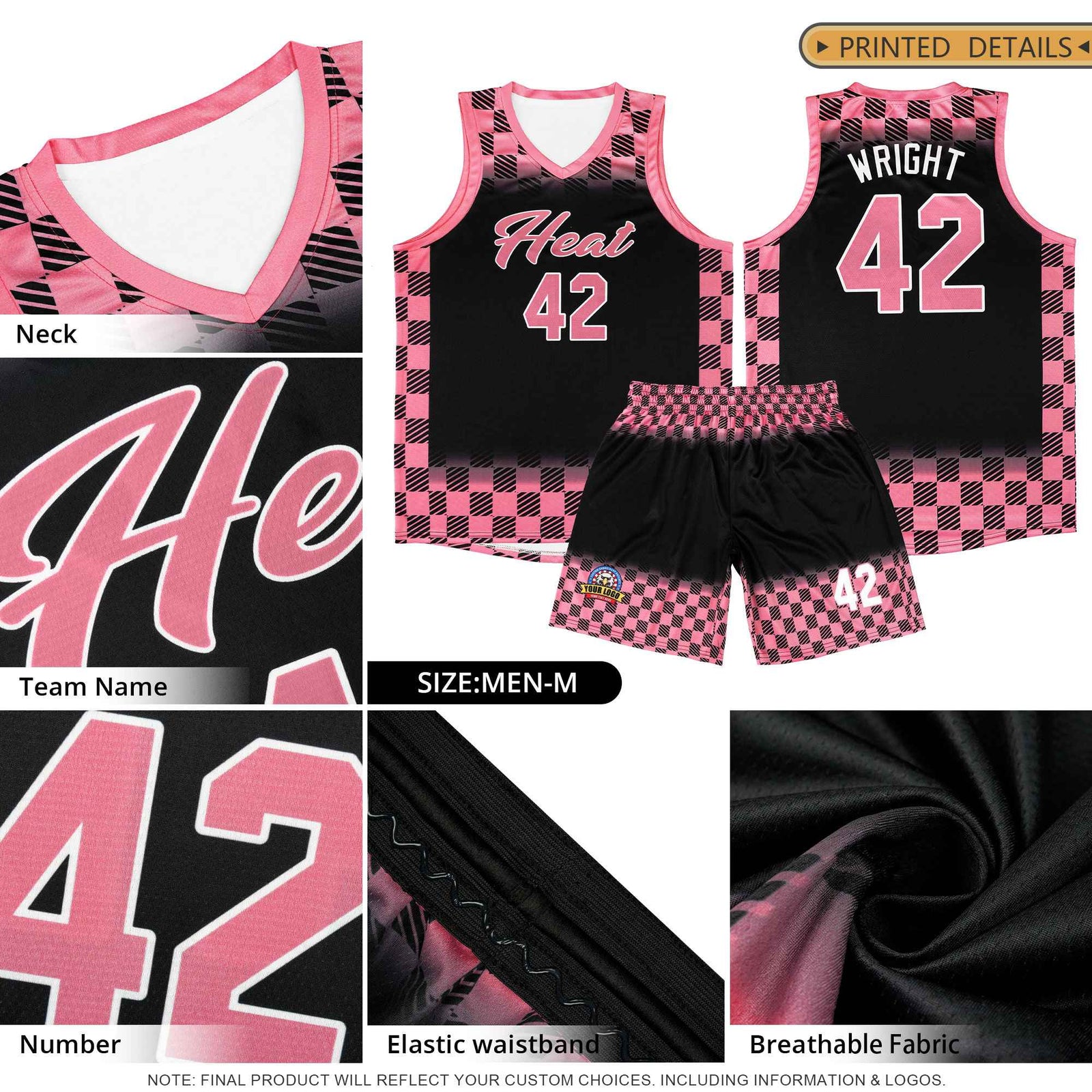 Custom Black Bright Green Classic Plaid Pattern Sports Uniform Basketball Jersey
