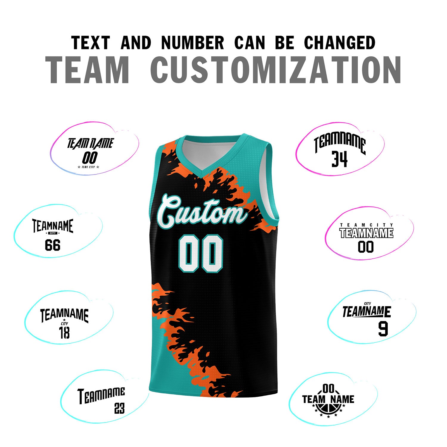 Custom Black Aqua-Orange Sparkle Print Pattern Basketball Kits