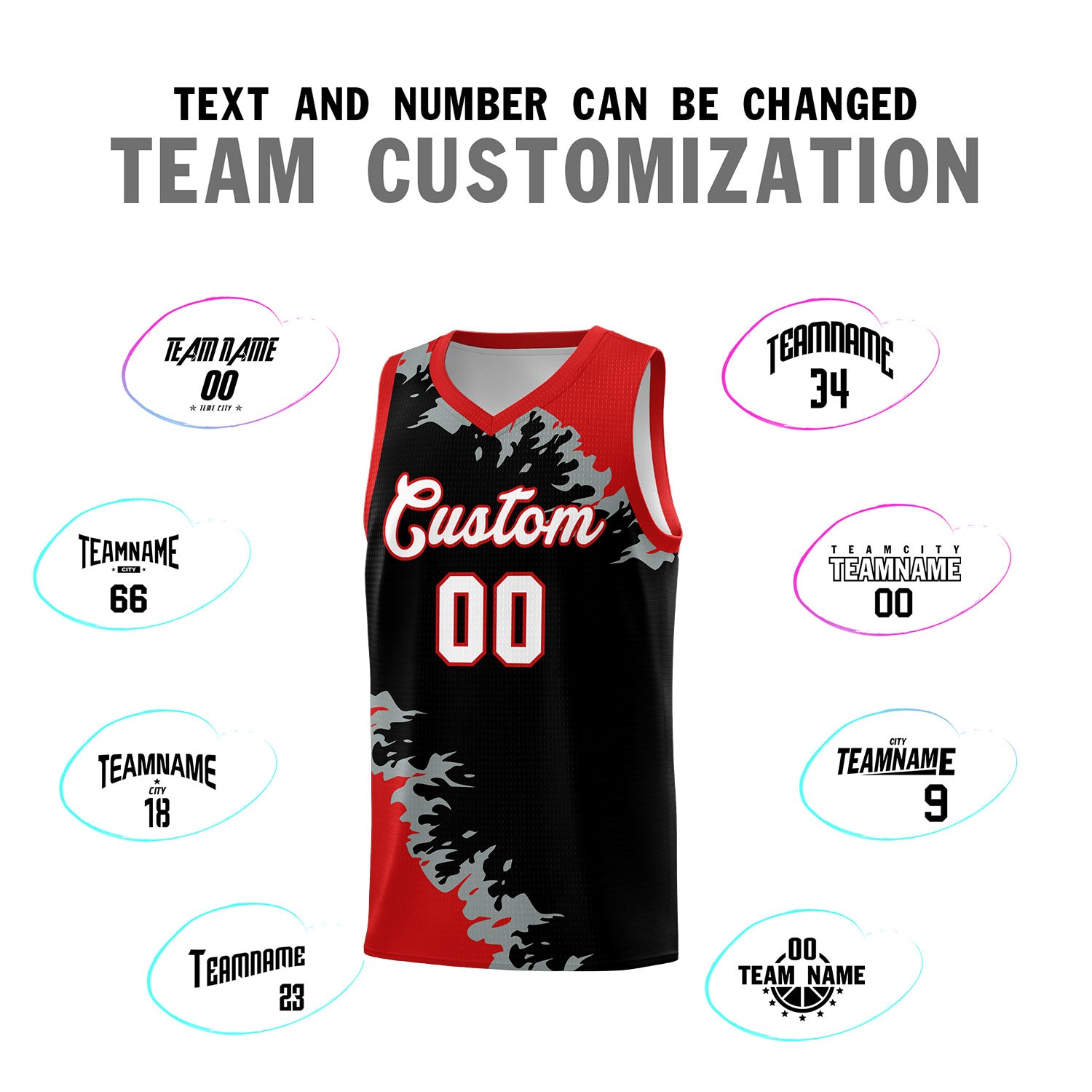 Custom Black Red-Silver Gray Sparkle Print Pattern Basketball Kits
