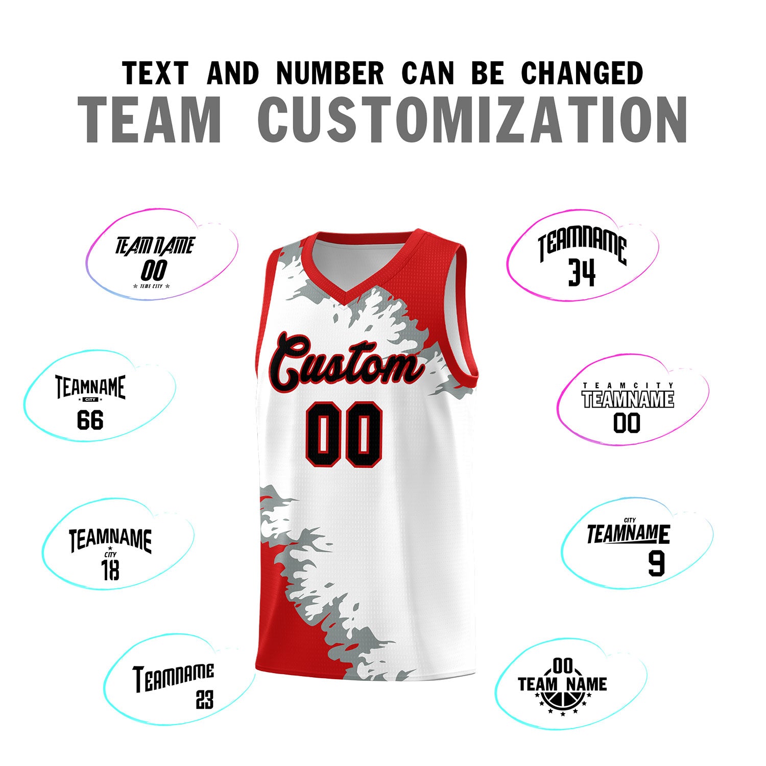 Custom White Red-Silver Gray Sparkle Print Pattern Basketball Kits
