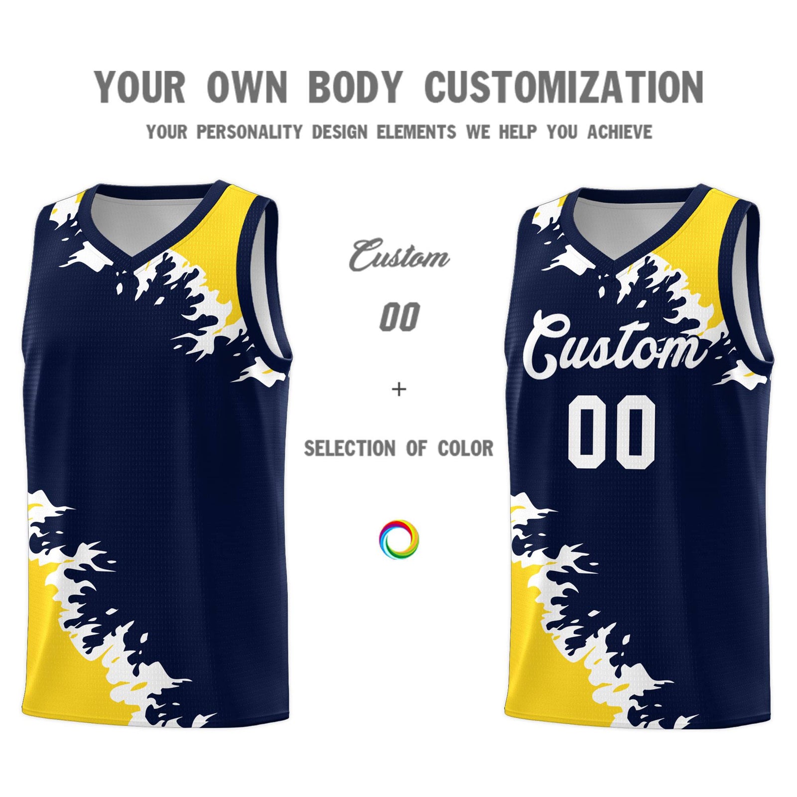Custom Navy Gold-White Sparkle Print Pattern Basketball Kits