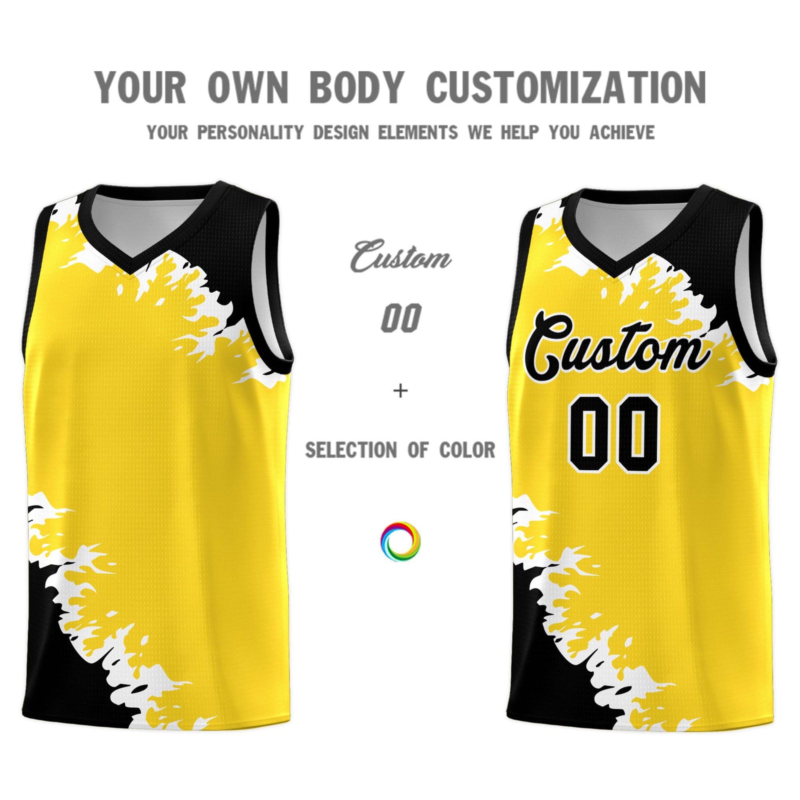 Custom Gold Black-White Sparkle Print Pattern Basketball Kits