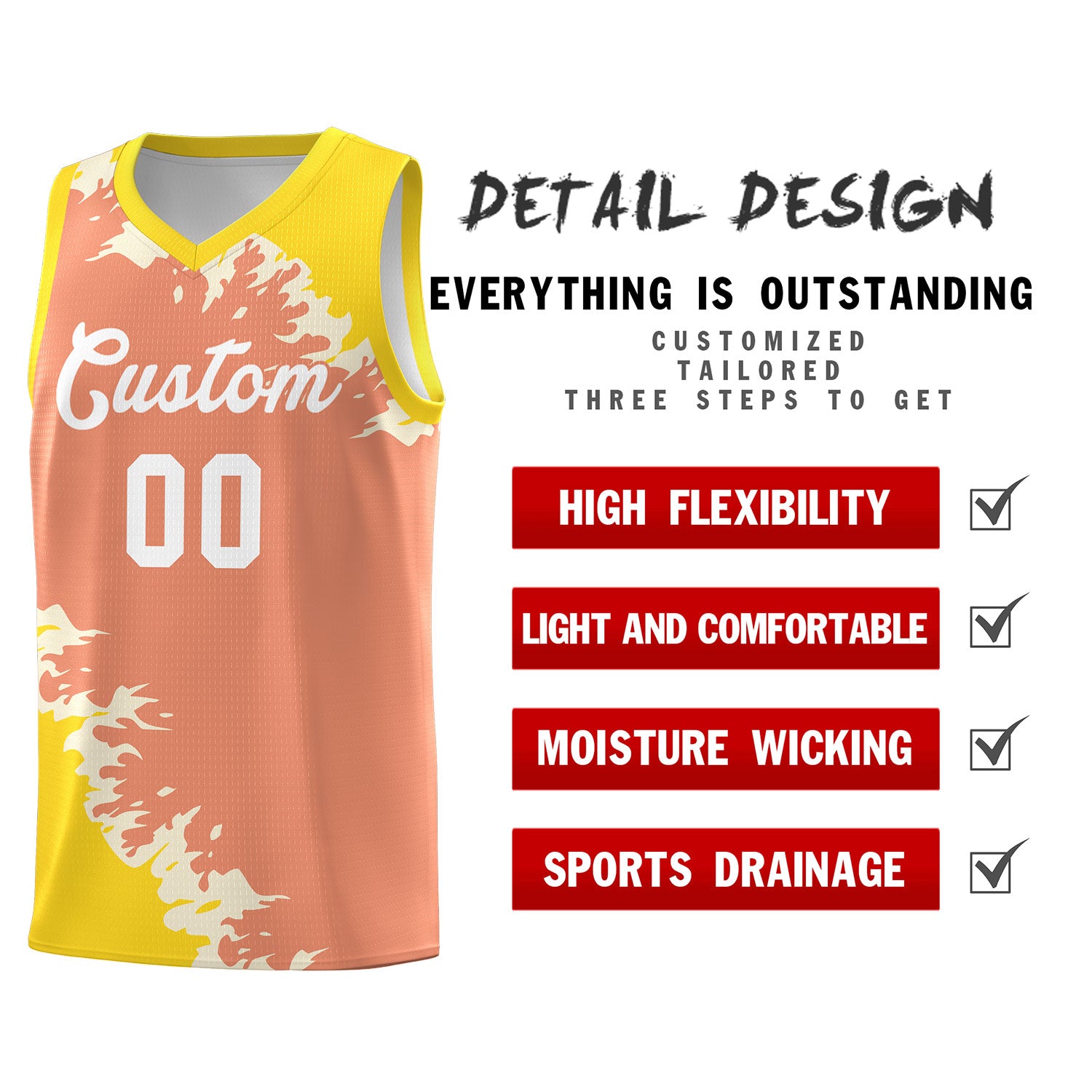 Custom Light Orange Gold-Cream Sparkle Print Pattern Basketball Kits