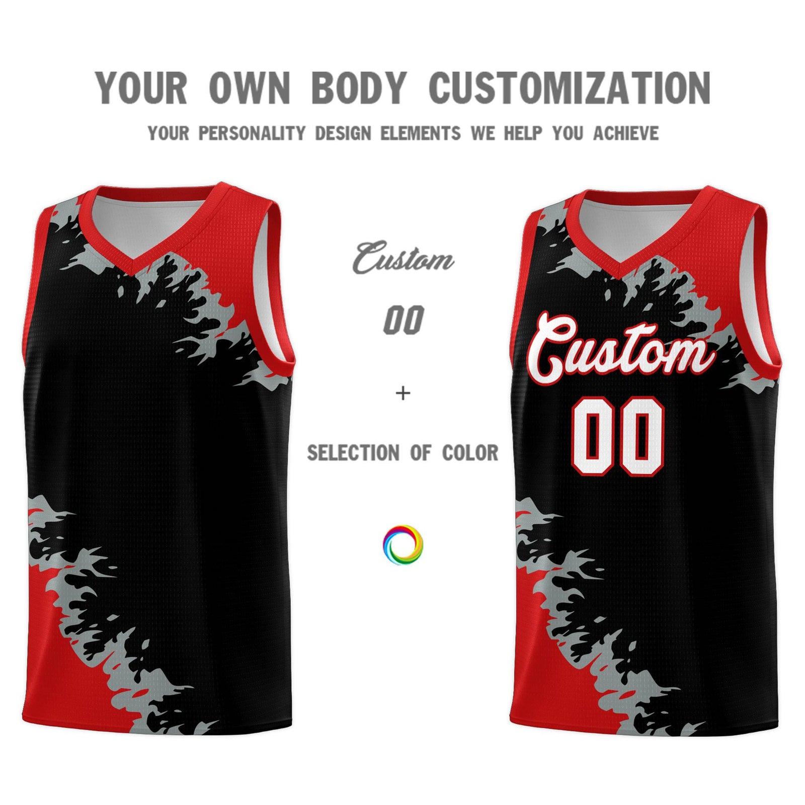 Custom Black Red-Silver Gray Sparkle Print Pattern Basketball Kits