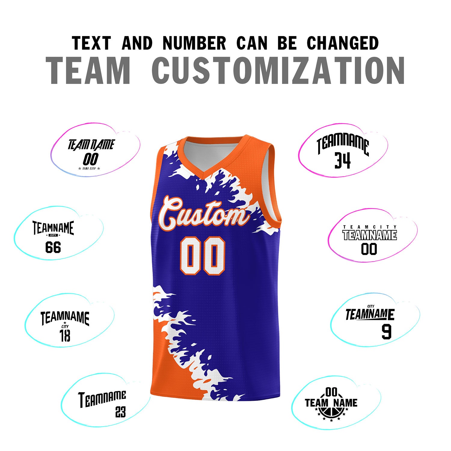 Custom Royal Orange-White Sparkle Print Pattern Basketball Kits