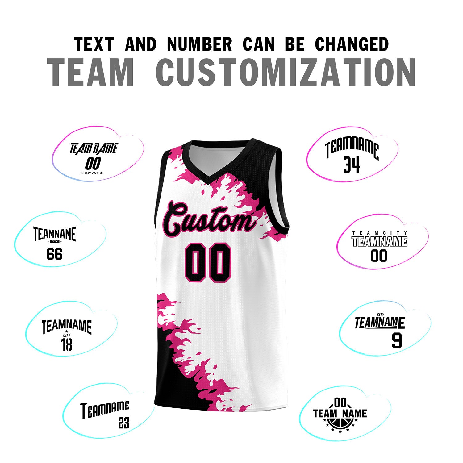 Custom White Black-Rose Red Sparkle Print Pattern Basketball Kits