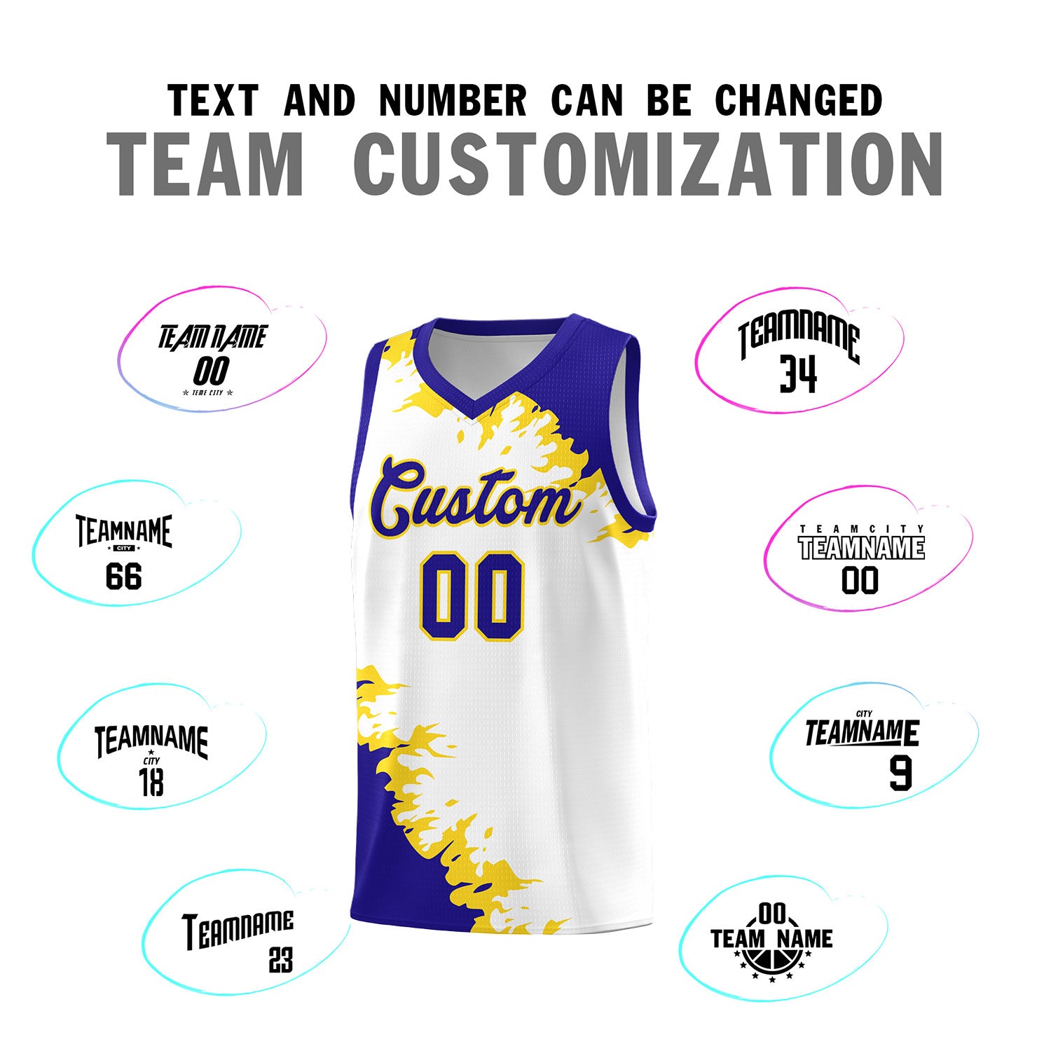 Custom White Royal-Gold Sparkle Print Pattern Basketball Kits