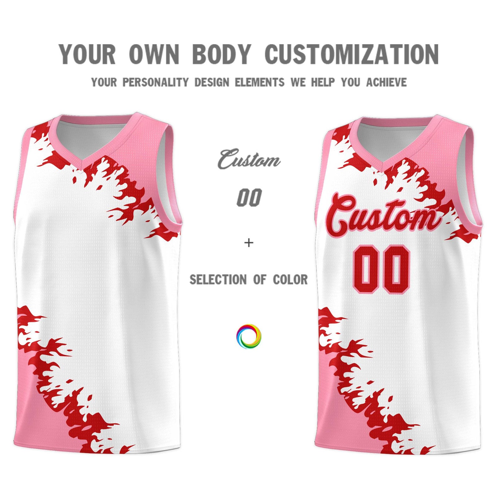 Custom White Light Pink-Red Sparkle Print Pattern Basketball Kits