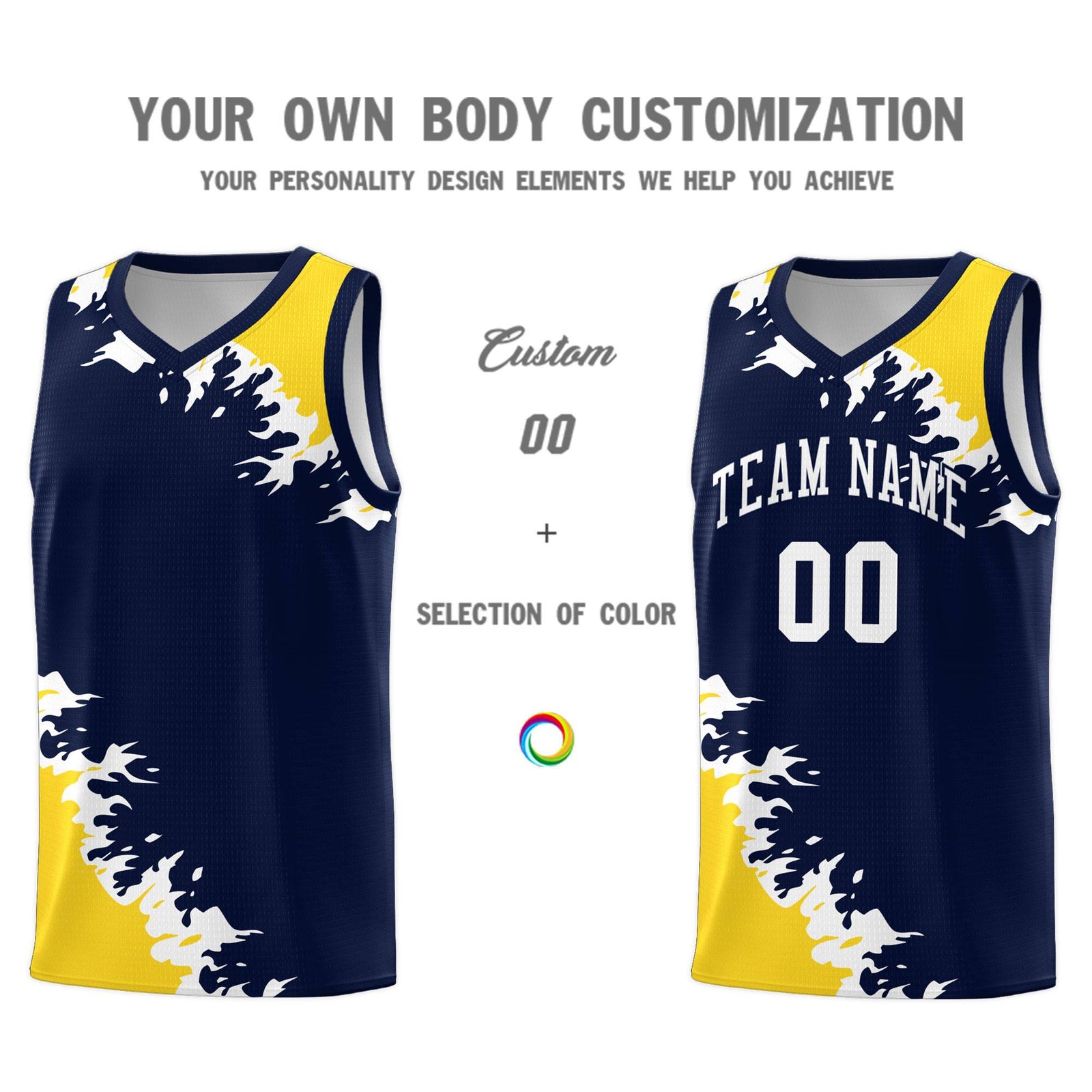 Custom Navy Gold-White Sparkle Print Pattern Basketball Kits