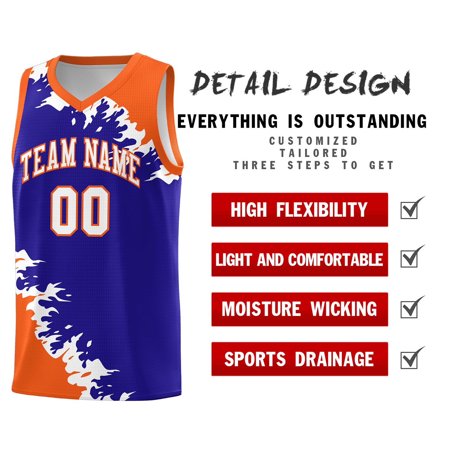 Custom Royal Orange-White Sparkle Print Pattern Basketball Kits
