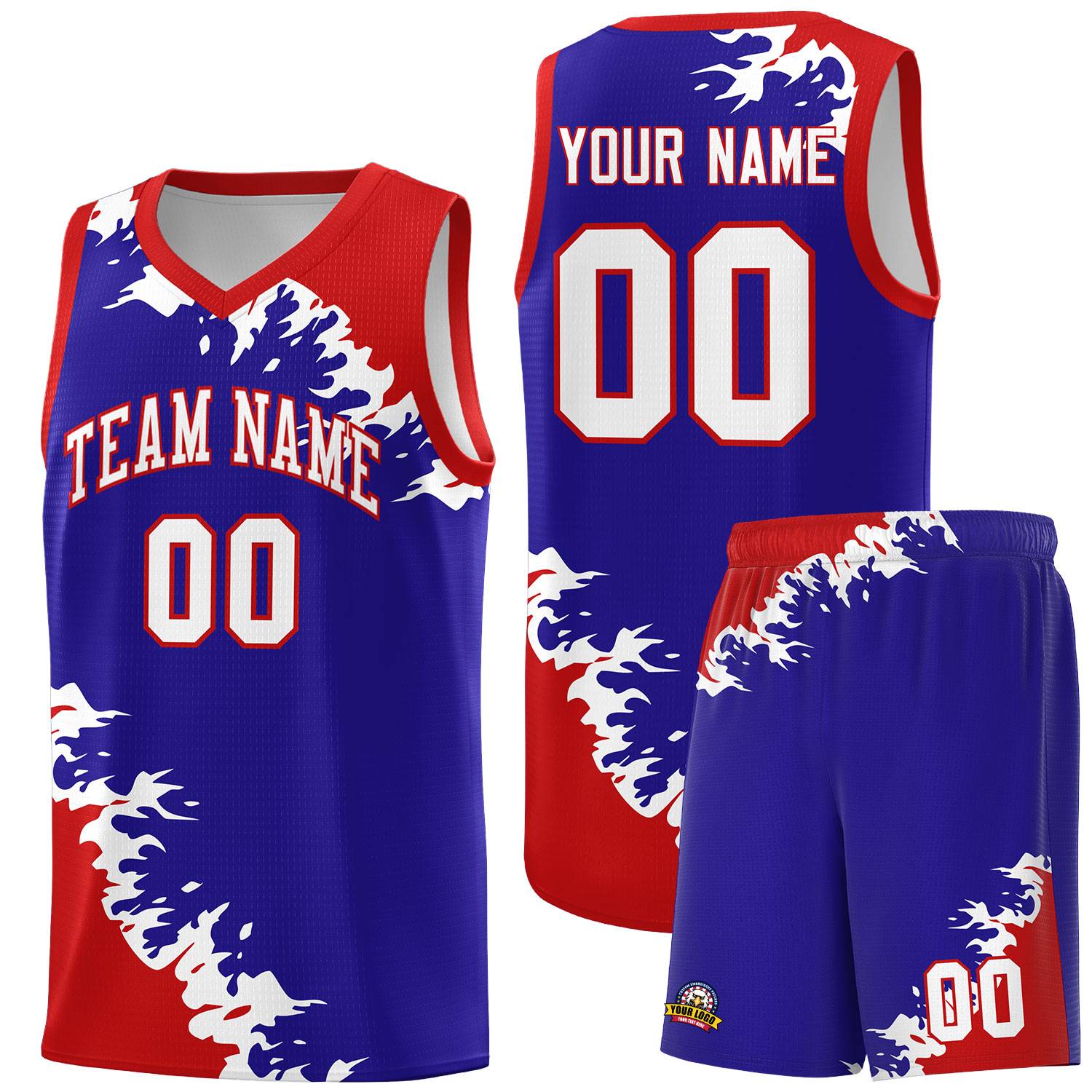 Custom Royal Red-White Sparkle Print Pattern Basketball Kits