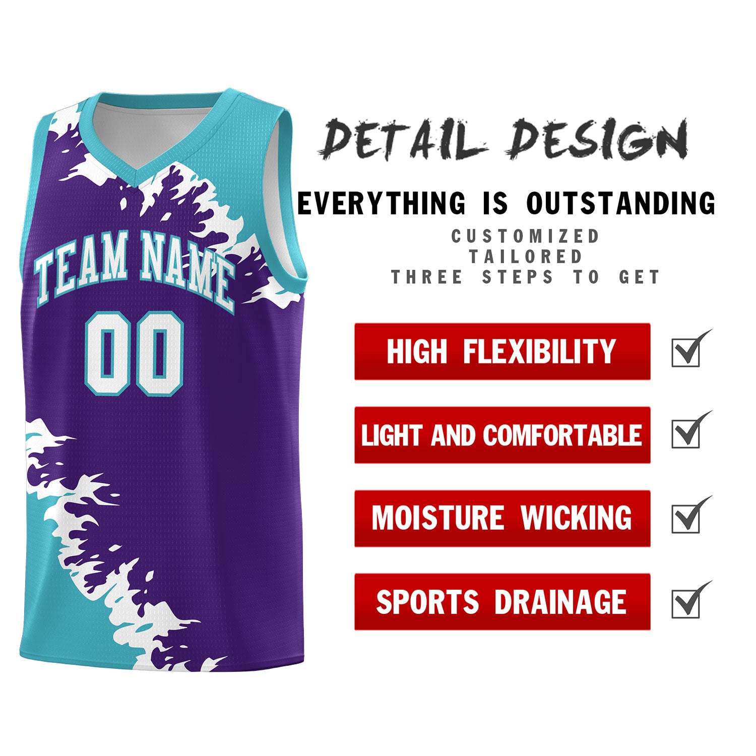 Custom Purple Sky Blue-White Sparkle Print Pattern Basketball Kits
