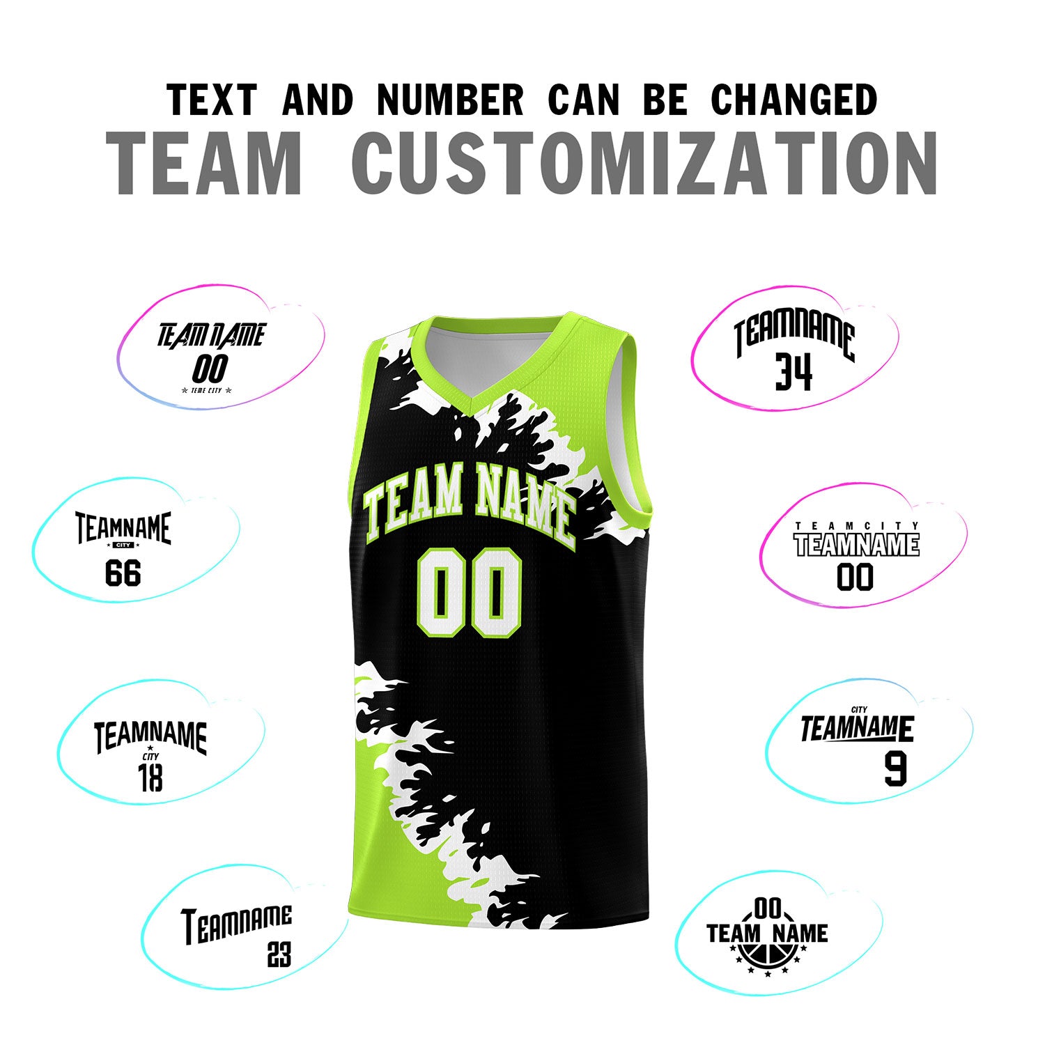 Custom Black Neon Green-White Sparkle Print Pattern Basketball Kits