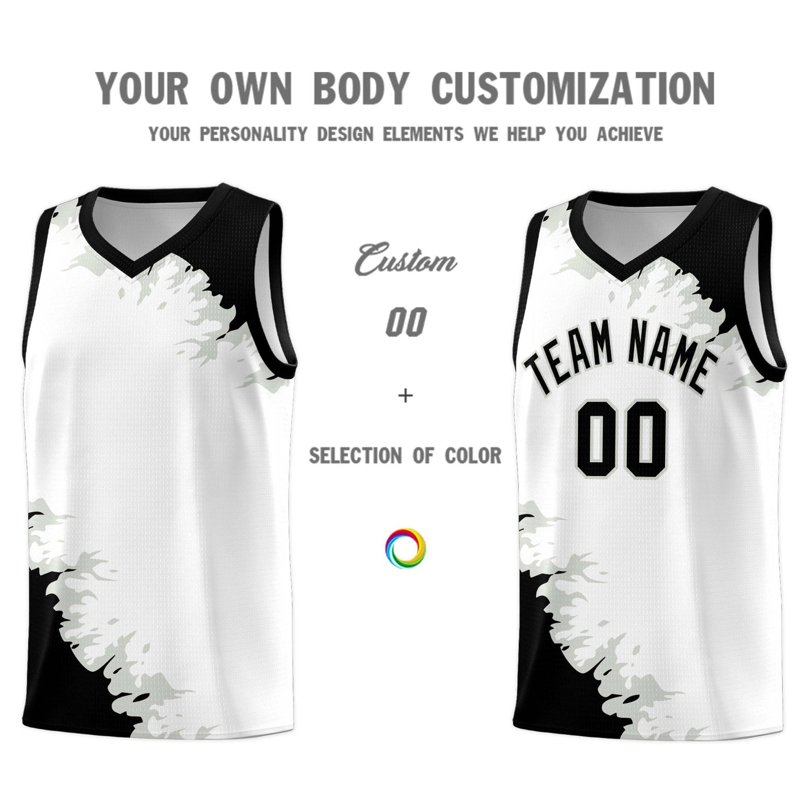 Custom White Black-Gray Sparkle Print Pattern Basketball Kits