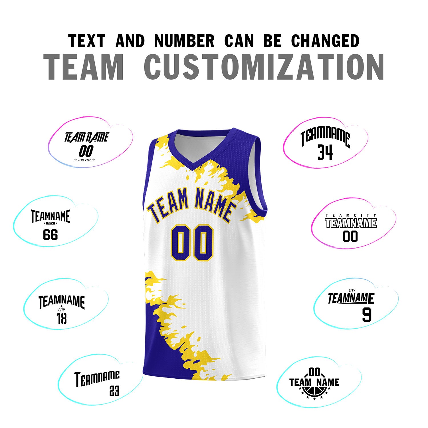 Custom White Royal-Gold Sparkle Print Pattern Basketball Kits