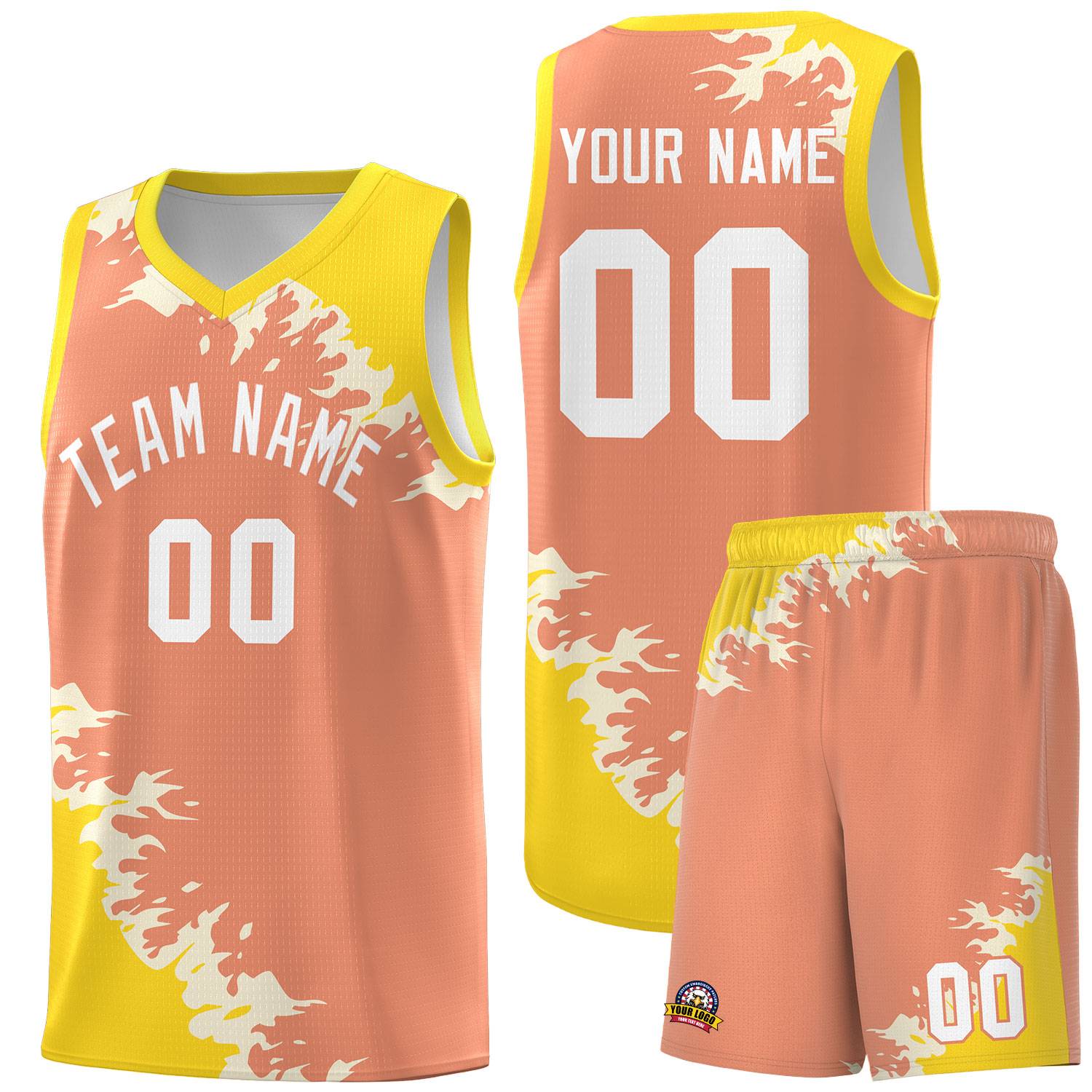 Custom Light Orange Gold-Cream Sparkle Print Pattern Basketball Kits
