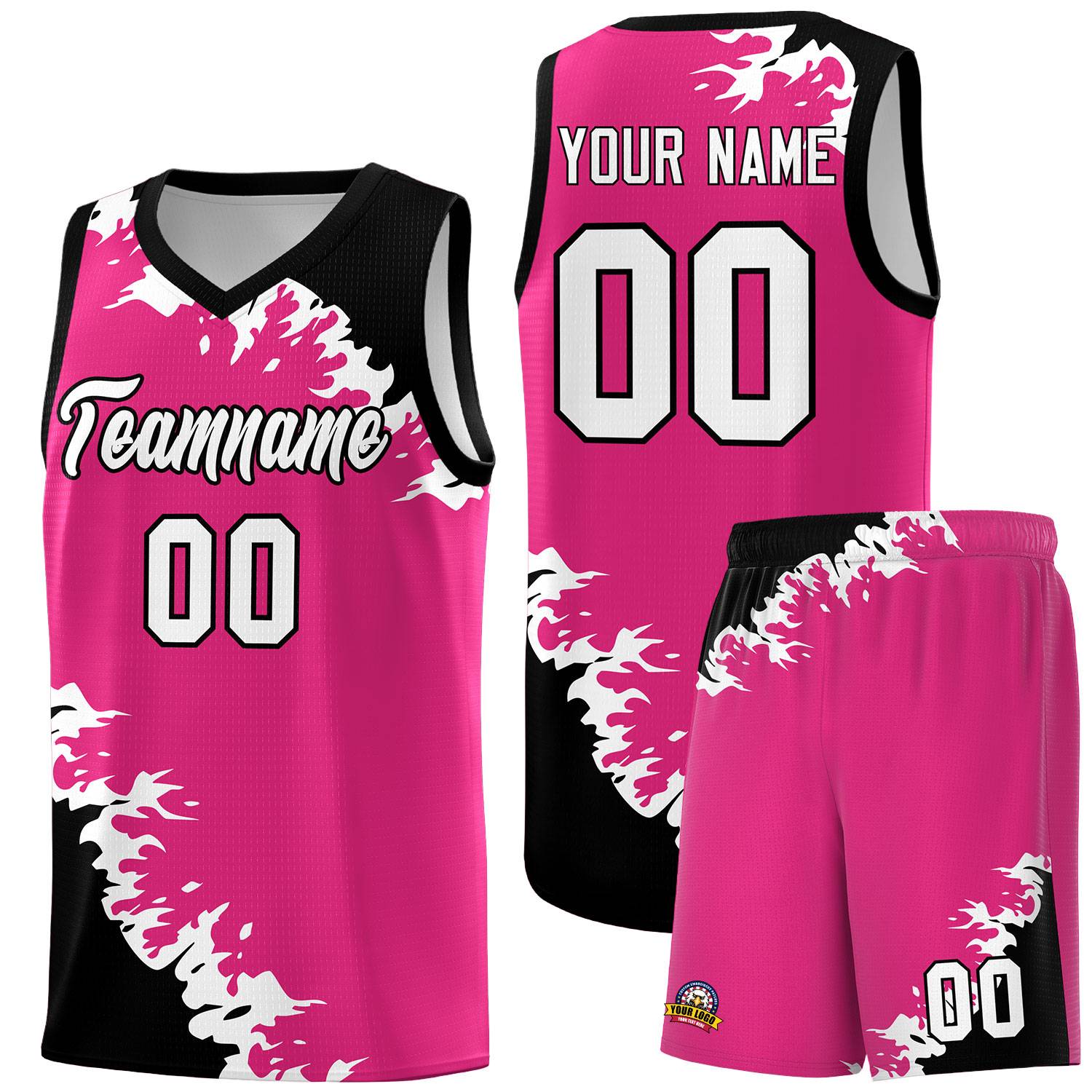 Custom Rose Red Black-White Sparkle Print Pattern Basketball Kits