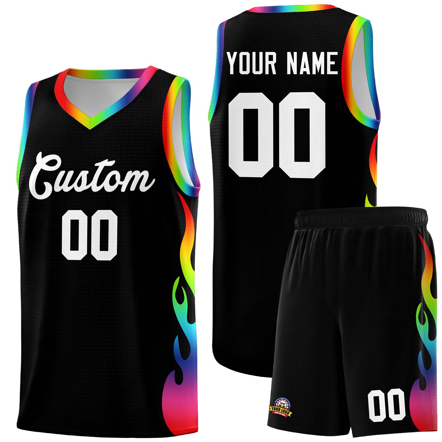 Custom Black Side Flame Pattern Fashion Sports Uniform Basketball Jersey