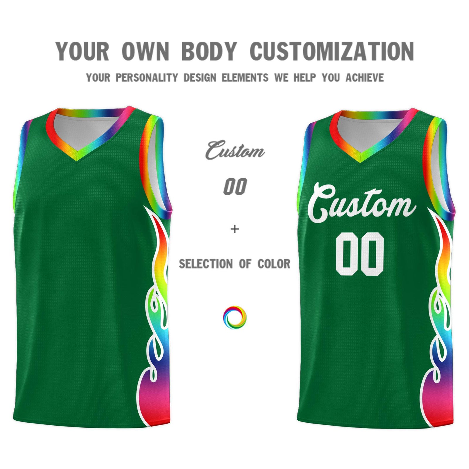 Custom Kelly Green Side Flame Pattern Fashion Sports Uniform Basketball Jersey