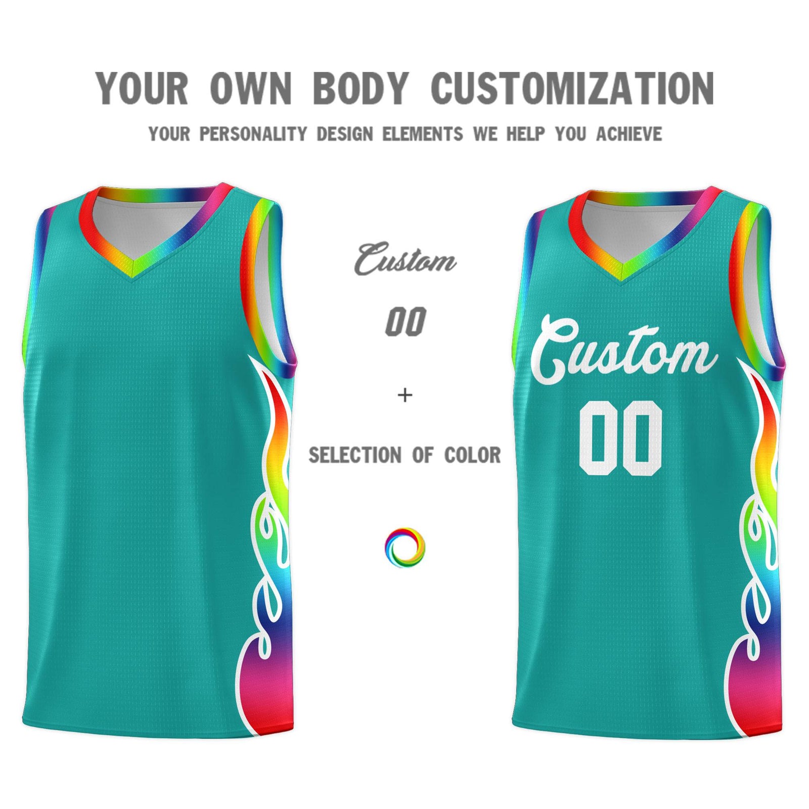 Custom Aqua Side Flame Pattern Fashion Sports Uniform Basketball Jersey